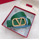 Valentino V logo Hammered Buckle Reversible Wide Signature Belt 'Green/Sky Blue' - Banlieue91