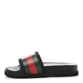 Gucci Rubber Web Mens Lug Sole Slide Sandals Black Green Red - Banlieue91