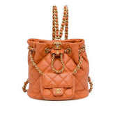 Chanel Tweed Quilted Small CC Chain Bucket Backpack Orange - Banlieue91