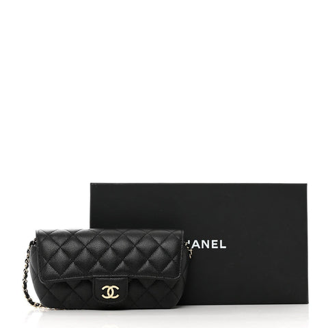 Caviar Quilted Handbag Glasses Case With Chain Black - Banlieue91