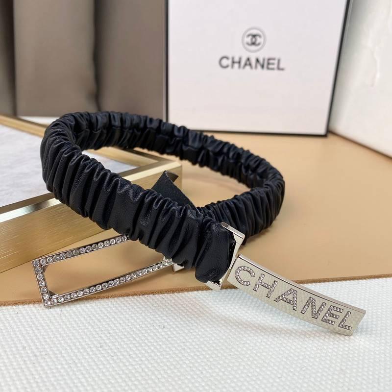 Chanel Logo Buckle Elastic Belt Leather with Metal and Crystals 'Black' - Banlieue91