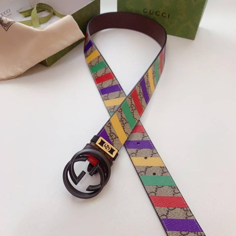 GUCCI Embellished coated-canvas and leather belt 'Multicolor' - Banlieue91