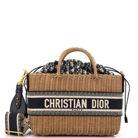 Christian Dior Basket Bag Wicker and Oblique Canvas Large - Banlieue91