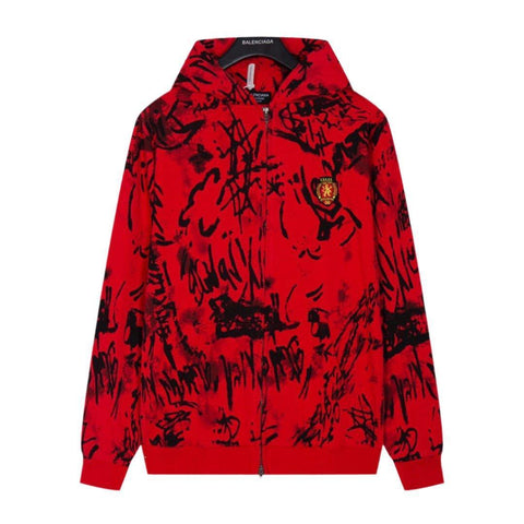 Balenciaga Skater Graffiti Zip Up Hoodie Red - Banlieue91