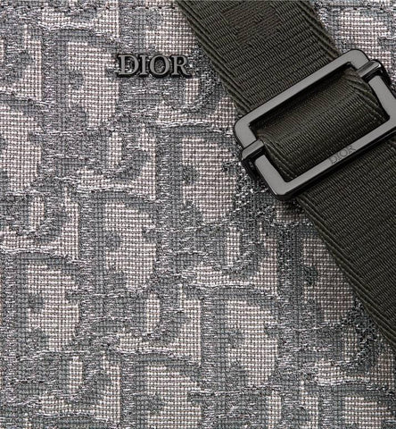 Zipped Pouch with Strap Grey and Black Dior Oblique Jacquard - Banlieue91