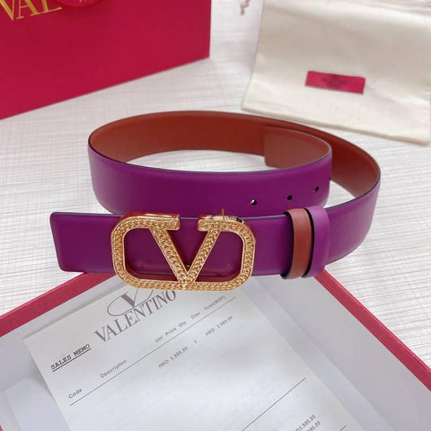Valentino V logo Hammered Buckle Reversible Wide Signature Belt 'Purple/Brown' - Banlieue91