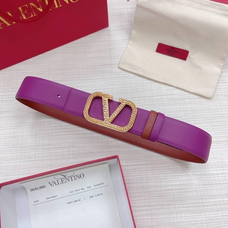 Valentino V logo Hammered Buckle Reversible Wide Signature Belt 'Purple/Brown' - Banlieue91
