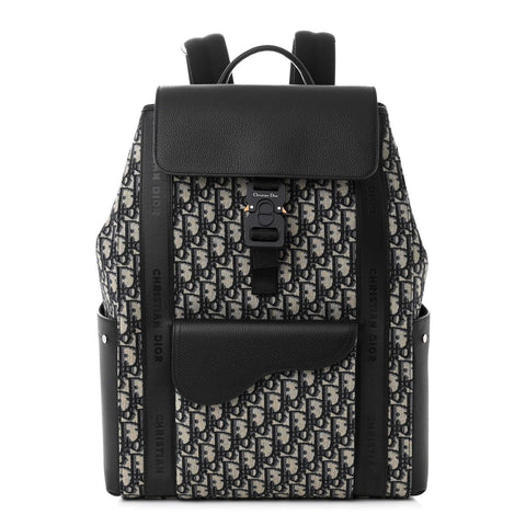 Christian Dior Oblique Jacquard Grained Calfskin Saddle Backpack With Flap - Banlieue91