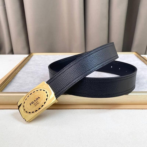 Prada Leather Belt Brushed Golden Buckle 'Black' - Banlieue91