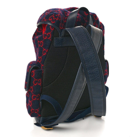 Gucci Covered Wool GG Monogram Small Double Buckle Backpack Navy Red - Banlieue91