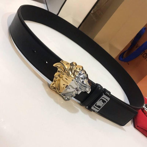 Versace Medusa 2 Tone Skinny Belt Black Leather - Banlieue91