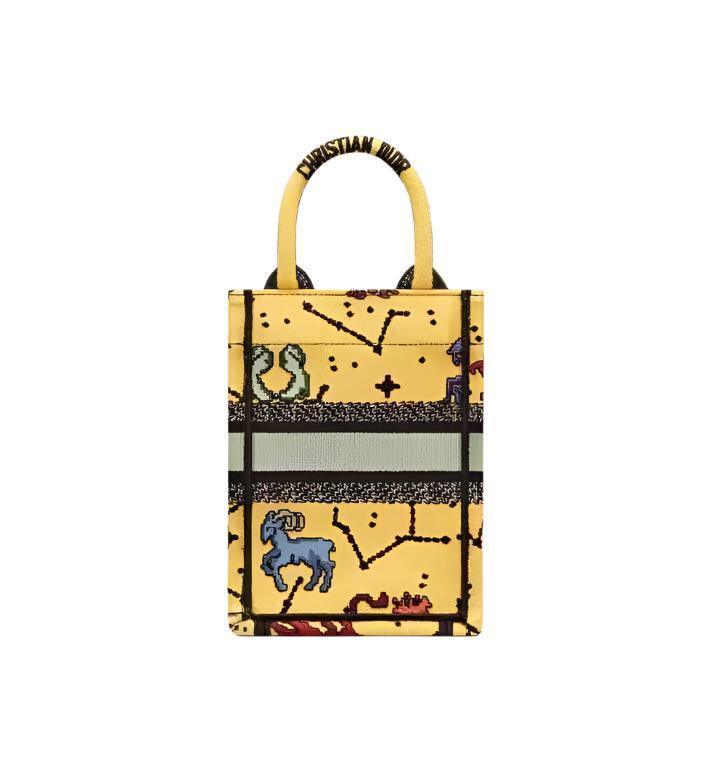 Christian Dior Canvas Embroidered Pixel Zodiac Mini Book Tote Phone Bag in Latte Multicolor - Banlieue91