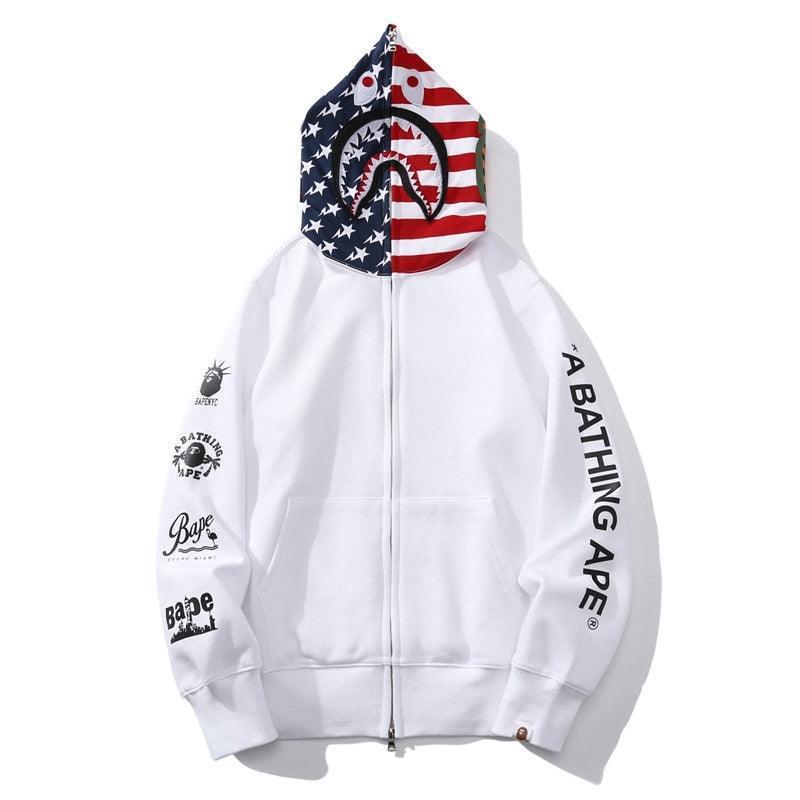 BAPE US Limited Collection USA Shark Hoodie A Bathing Ape White - Banlieue91