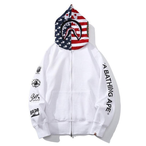BAPE US Limited Collection USA Shark Hoodie A Bathing Ape White - Banlieue91