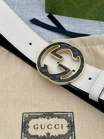 GUCCI Embellished coated-canvas and leather belt 'Cream' - Banlieue91