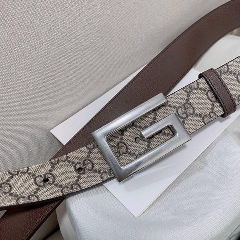 GUCCI Embellished coated-canvas and leather belt 'Grey' - Banlieue91