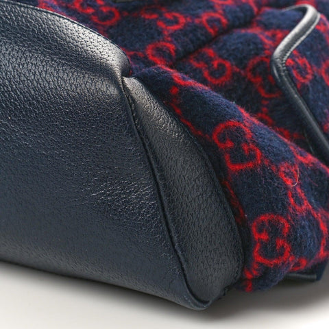 Gucci Covered Wool GG Monogram Small Double Buckle Backpack Navy Red - Banlieue91