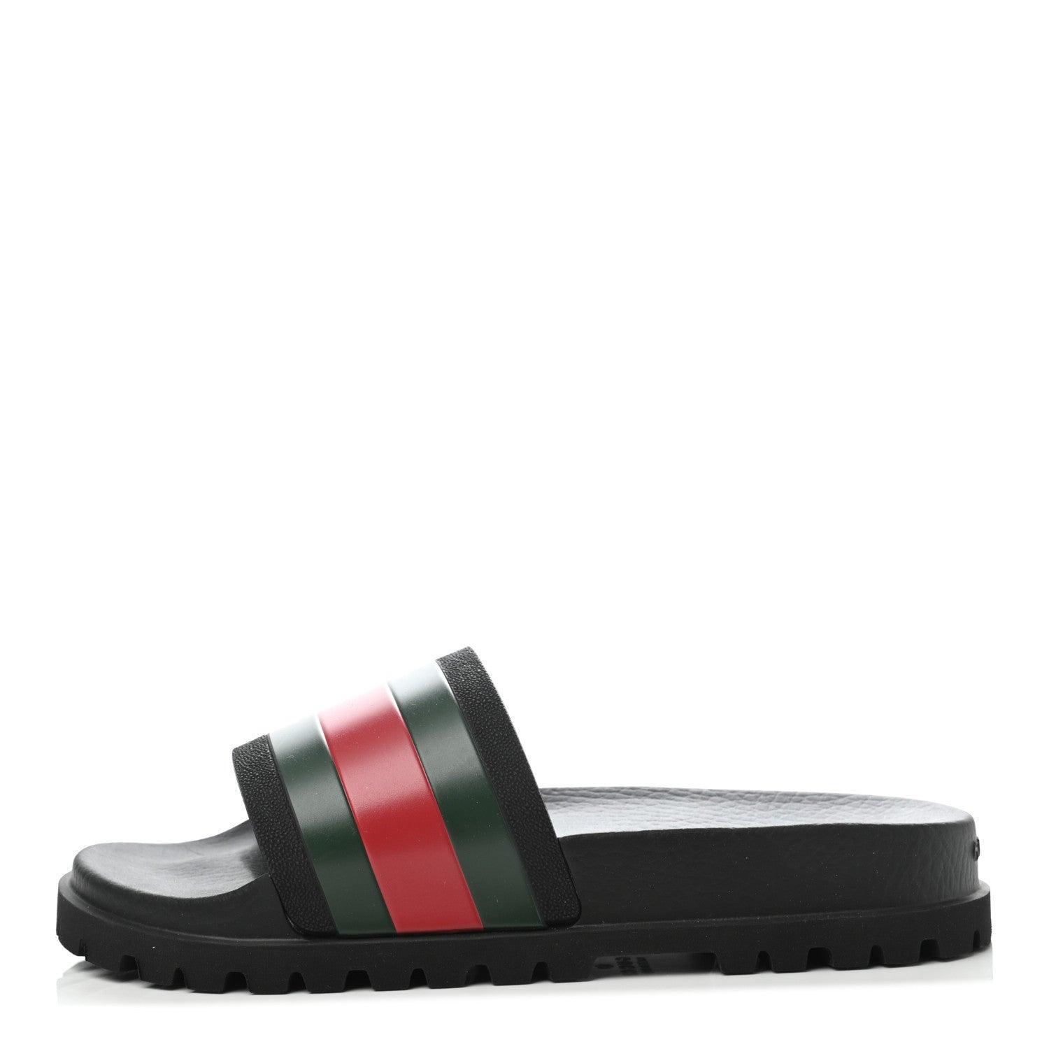 Gucci Rubber Web Mens Lug Sole Slide Sandals Black Green Red - Banlieue91