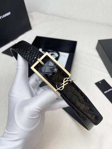Saint Laurent Classic Monogram Square Buckle Belt Crocodile Embossed Leather - Banlieue91