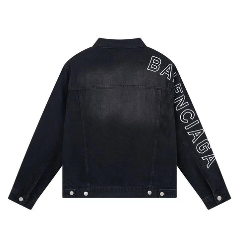BALENCIAGA UNISEX Embroidered Logo Denim Jacket Sunbleached Black - Banlieue91