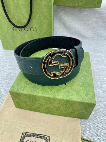 GUCCI Embellished coated-canvas and leather belt 'Green' - Banlieue91