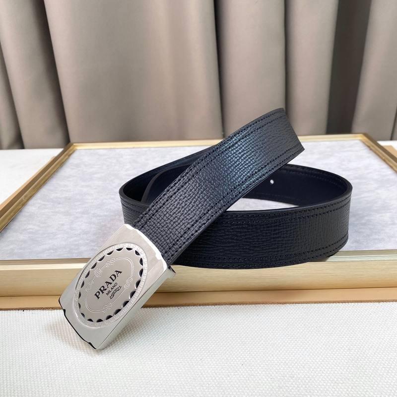 Prada Leather Belt Brushed Silver Buckle 'Black' - Banlieue91