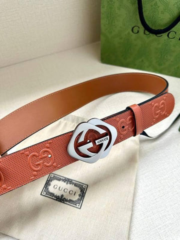 GUCCI Embellished coated-canvas and leather belt 'Red' - Banlieue91