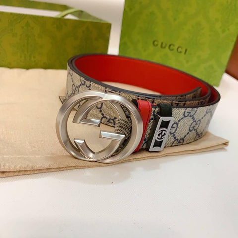GUCCI Embellished coated-canvas and leather belt 'Grey' - Banlieue91