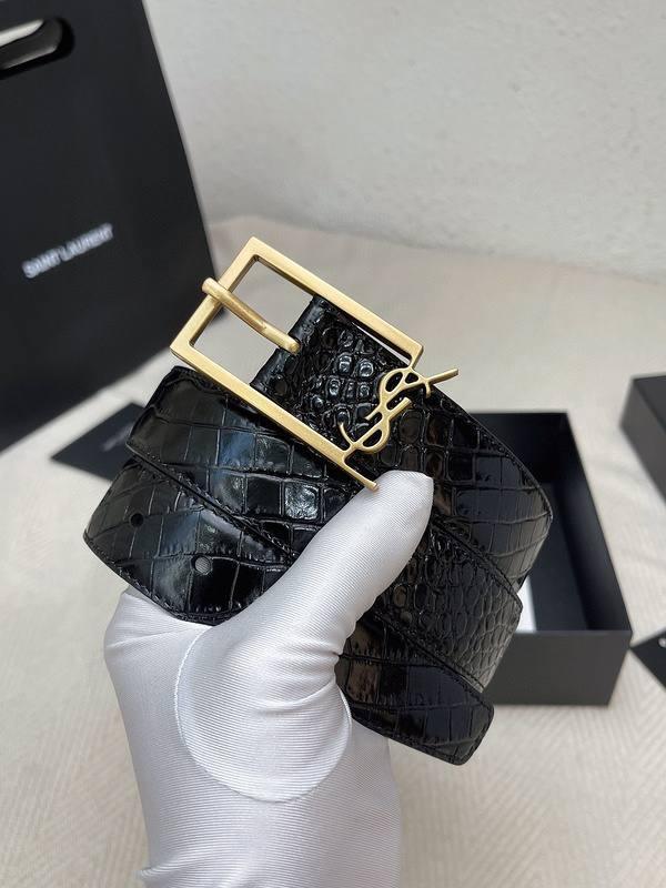 Saint Laurent Classic Monogram Square Buckle Belt Crocodile Embossed Leather - Banlieue91
