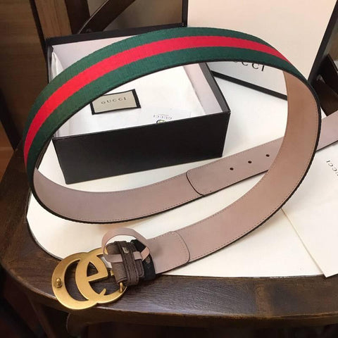 Gucci GG Marmont Web Belt Canvas and Leather 'Green/Red' - Banlieue91