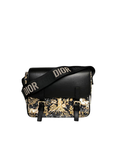 Dior Messenger Bag Regular Dior Messenger Bag Black calfskin, cotton canvas and linen with gold Magica print - Banlieue91