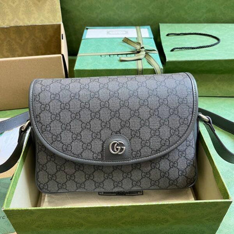 Gucci GG Supreme Monogram Textured Dollar Calfskin Ophidia Flap Shoulder Bag - Banlieue91
