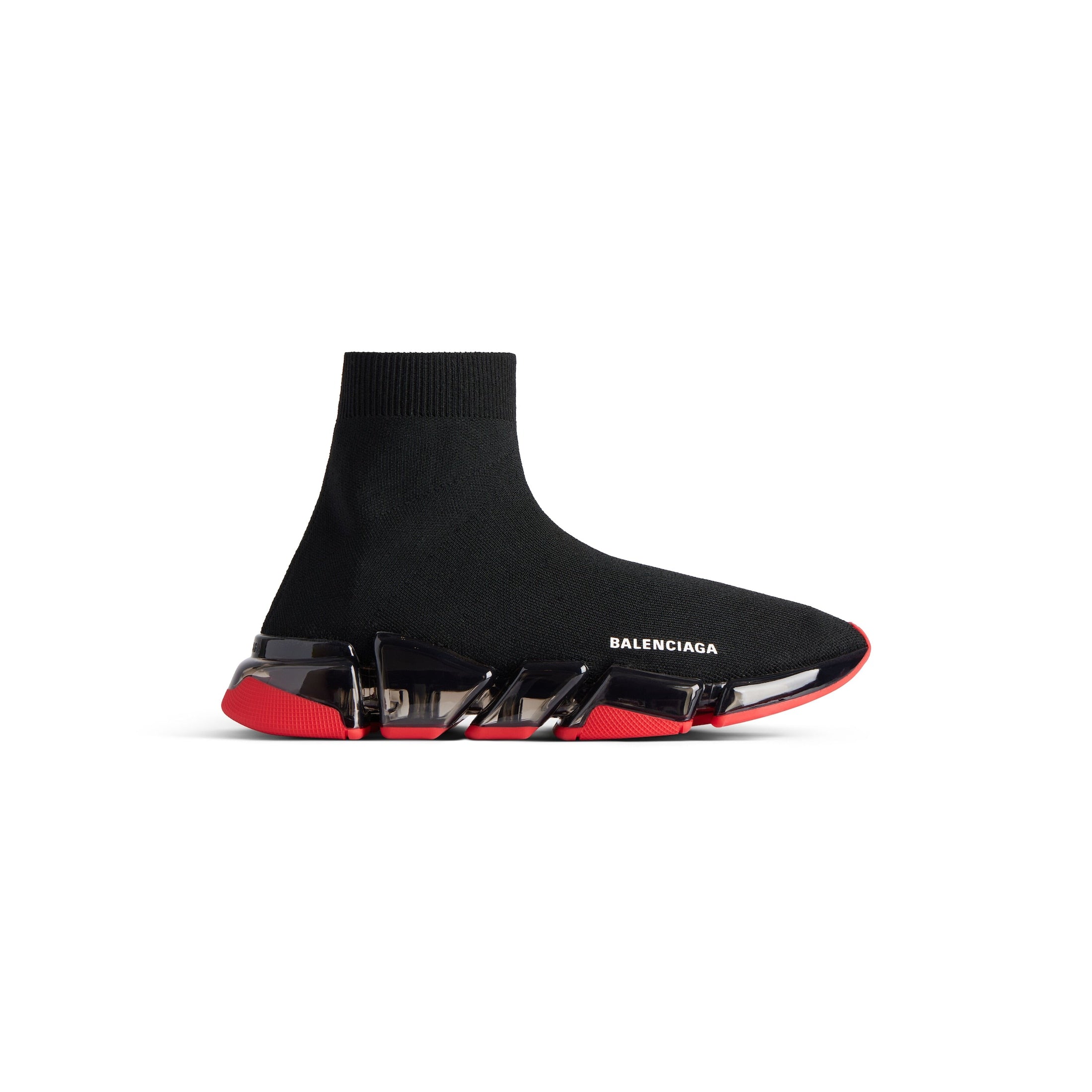 MEN'S SPEED 2.0 FULL CLEAR SOLE RECYCLED KNIT SNEAKER IN BLACK/RED - SpinServe
