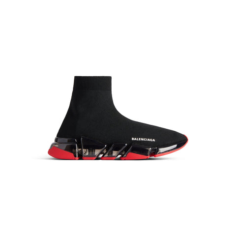 MEN'S SPEED 2.0 FULL CLEAR SOLE RECYCLED KNIT SNEAKER IN BLACK/RED - SpinServe