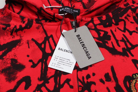 Balenciaga Skater Graffiti Zip Up Hoodie Red - Banlieue91