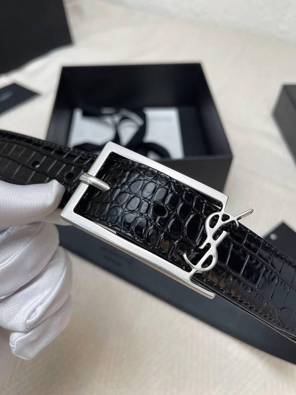 Saint Laurent Classic Monogram Square Buckle Belt Crocodile Embossed Leather - Banlieue91