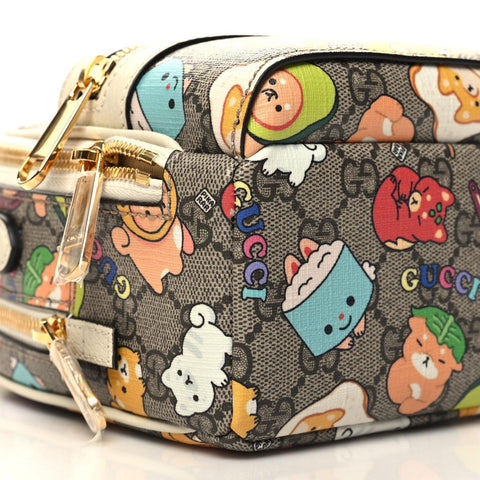 Gucci X PIKARAR GG Supreme Monogram Textured Dollar Calfskin Animal Print Retro Interlocking G Multi-Function Bag Beige Ebony Multicolor Mystic White - Banlieue91
