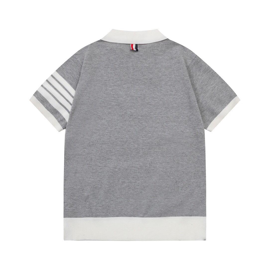 Thom Browne Grey & White T-Shirt with Collar - Banlieue91
