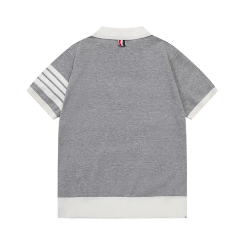 Thom Browne Grey & White T-Shirt with Collar - Banlieue91