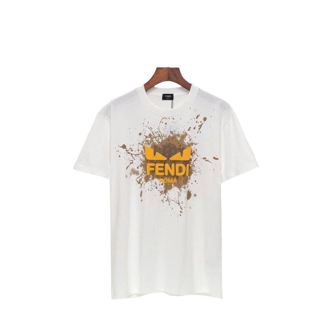 Fendi T-Shirt without Collar 'White-Yellow' - Banlieue91