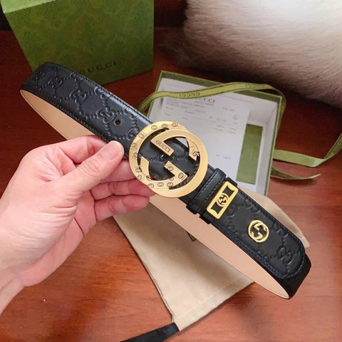 GUCCI Embellished coated-canvas and leather belt 'Black' - Banlieue91