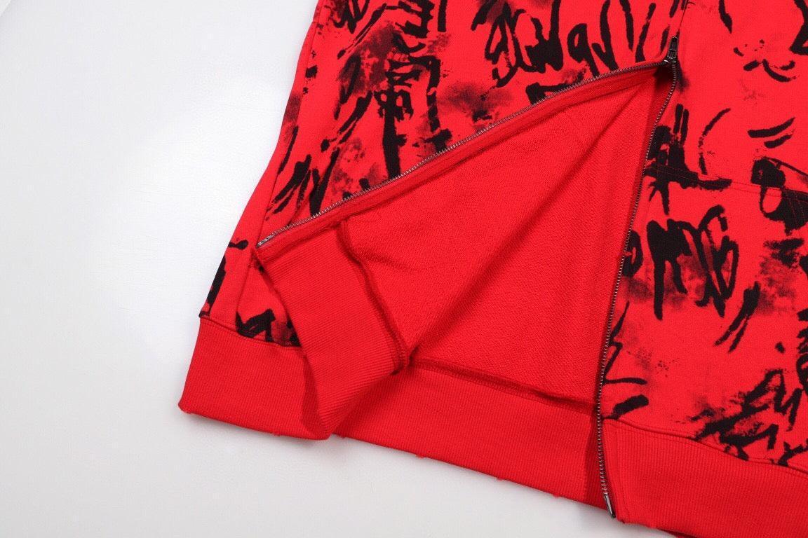 Balenciaga Skater Graffiti Zip Up Hoodie Red - Banlieue91