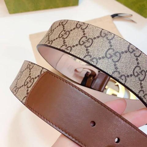 GUCCI Embellished coated-canvas and leather belt 'Brown' - Banlieue91