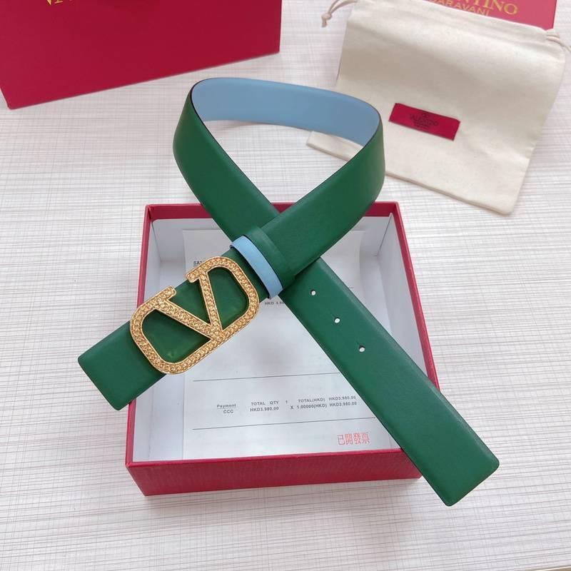 Valentino V logo Hammered Buckle Reversible Wide Signature Belt 'Green/Sky Blue' - Banlieue91