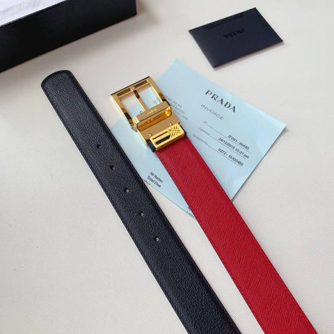 Prada Leather Reversible Belt With Triple Bucles 'Red/Black' - Banlieue91