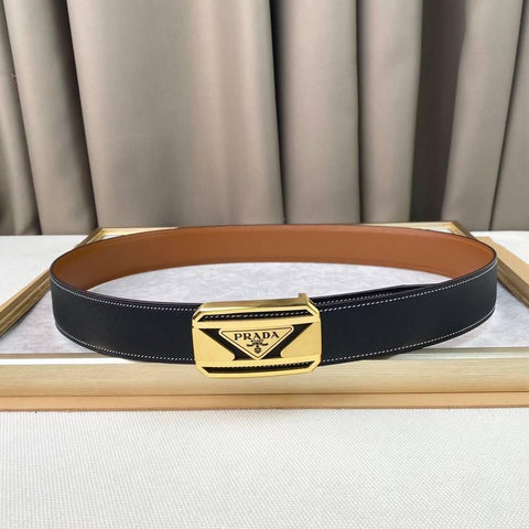 Prada Leather Belt Brushed Golden Buckle 'Black' - Banlieue91