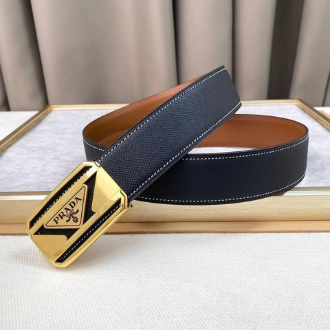 Prada Leather Belt Brushed Golden Buckle 'Black' - Banlieue91