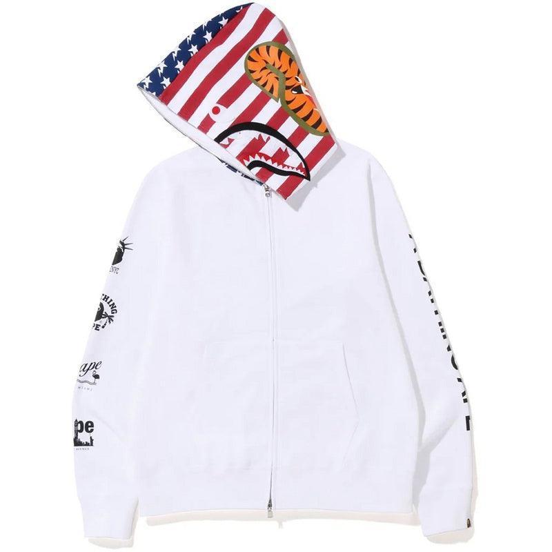 BAPE US Limited Collection USA Shark Hoodie A Bathing Ape White - Banlieue91