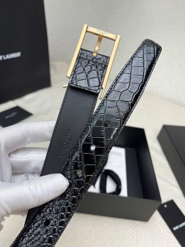 Saint Laurent Classic Monogram Square Buckle Belt Crocodile Embossed Leather - Banlieue91