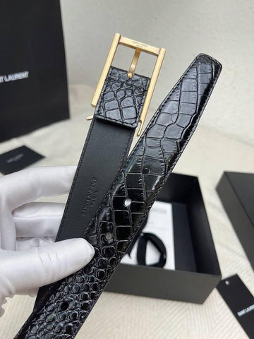 Saint Laurent Classic Monogram Square Buckle Belt Crocodile Embossed Leather - Banlieue91